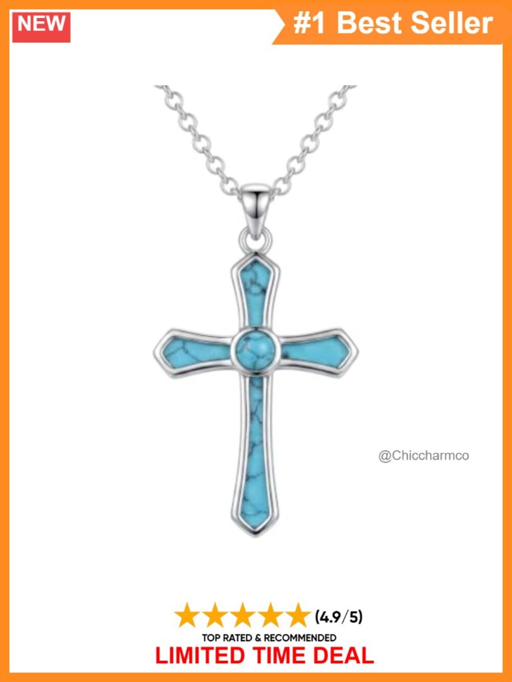 Turquoise Cross Pendant Necklace 925 Sterling Silver Religious
